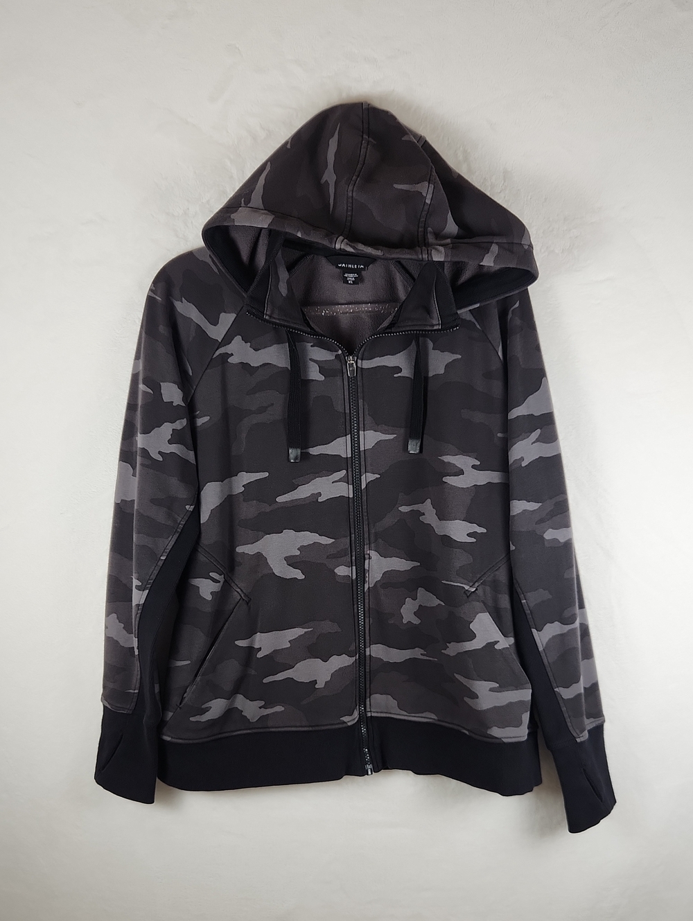 Athleta Triumph Black & Gray Camo Zip-Up Hoodie Jacket Women's XL